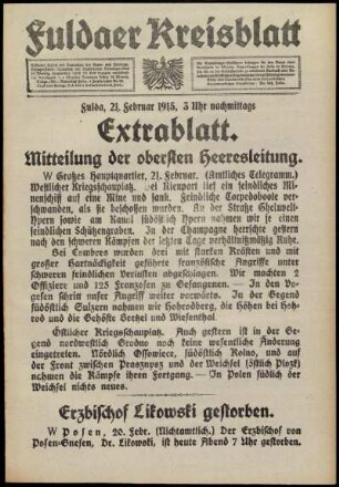 Zweite Ausgabe vom Sonntag, den 21. Februar 1915.