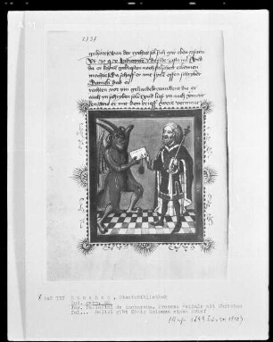 Jacobus Palladini de Anacharano, Prozeß des Teufels Belial mit Christus; der 'Grüne Teufel' — Belial gibt König Salomon einen Brief