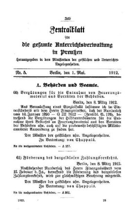 Förderung des bargeldlosen Zahlungsverkehrs: [A. Behörden und Beamte]