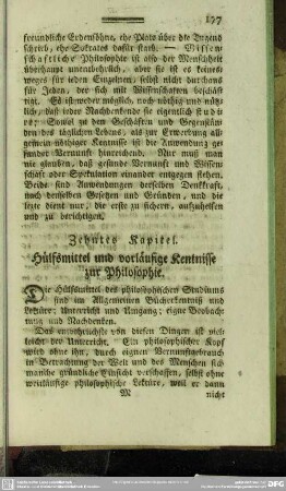 Zehntes Kapitel. Hülfsmittel und vorläufige Kenntnisse zur Philosophie
