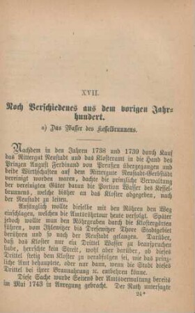 XVII. Noch Verschiedenes aus dem vorigen Jahrhundert