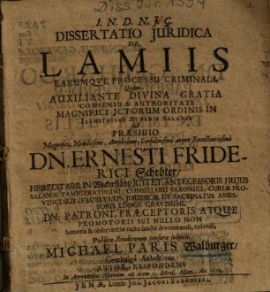 Dissertatio iuridica de lamiis earumque processu criminali