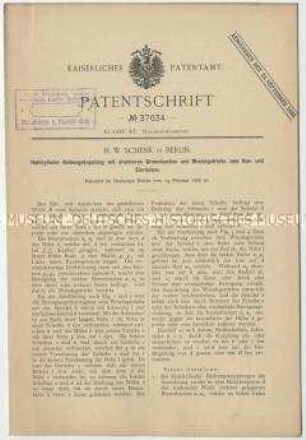 Patentschrift einer Hohlzylinder-Reibungskupplung mit drehbaren Bremsbacken und Wendegetriebe zum Aus- und Einrücken, Patent-Nr. 37034