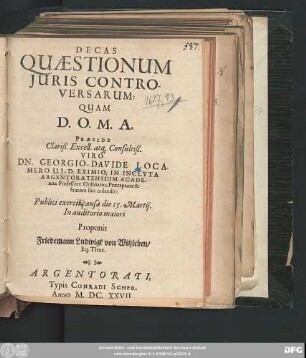 Decas Quæstionum Iuris Controversarum