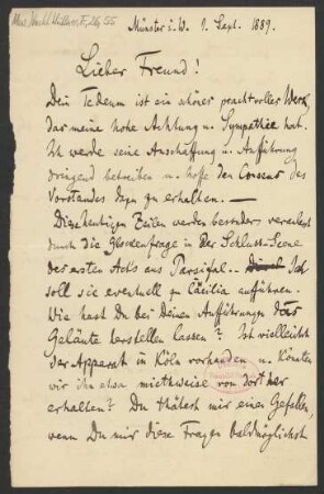 Brief an Franz Wüllner : 01.09.1889