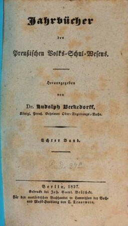 Jahrbücher des preußischen Volks-Schul-Wesens. 8. 1827
