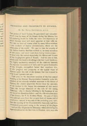 Progress and Prosperity in Mysore.