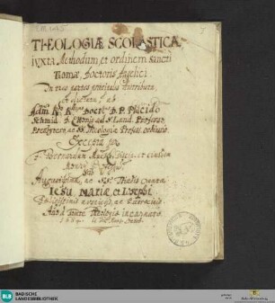 Philosophia quadripertia. Theologia schol. prolegomena - Cod. Ettenheim-Münster 145