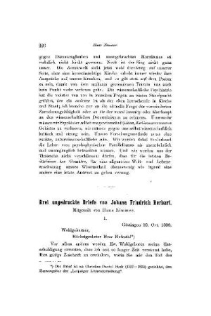 Drei ungedruckte Briefe von Johann Friedrich Herbert