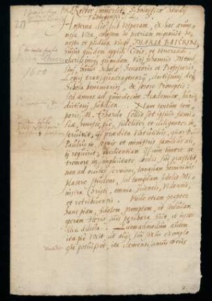 Todesanzeige der Maria Baier, Urenkelin des Prof. der Logik, Johannes Mendlinus, 1600.