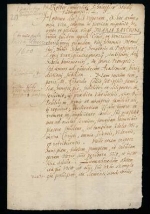Todesanzeige der Maria Baier, Urenkelin des Prof. der Logik, Johannes Mendlinus, 1600.