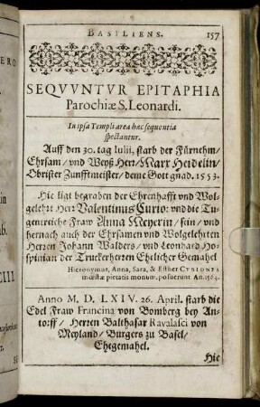 Sequuntur Epitaphia Parochiæ S. Leonardi.