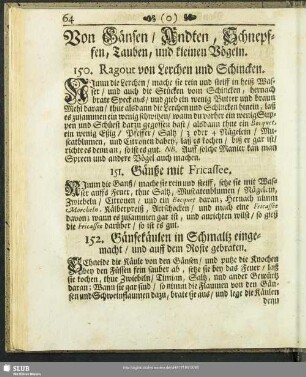 Von Gänsen, Andten, Schnepffen, Tauben, und kleinen Vögeln