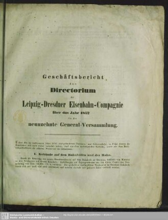 19.1852: Geschäftsbericht des Directorium der Leipzig-Dresdner Eisenbahn-Compagnie : über das Jahr ...