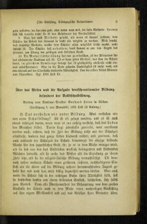 Über das Wesen und die Aufgabe deutsch-nationaler Bildung, besonders der Volksbildung : Vortrag ; (Fortsetzung I. von Monatsbl. 1881 Heft 12 Anfang)