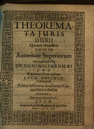 Theoremata iuris dubii quorum disquisitio ...