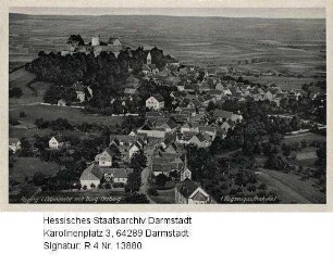 Hering im Odenwald, Panorama mit Burg Otzberg, Luftaufnahme