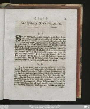Antiquitates Spatenbergenses.