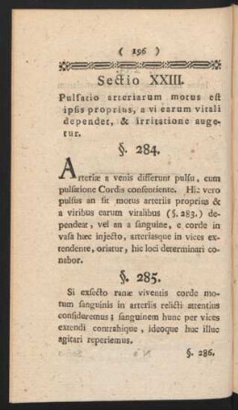 Sectio XXIII. Pulsatio arteriarum motus est ipsis proprius, a vi earum vitali dependet, & irritatione augetur.