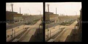 Blick über Bahngleise zu den Hüttenwerken, Königshütte