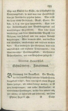 Viertes Hauptstück. Schwärmerey, Fanatismus.