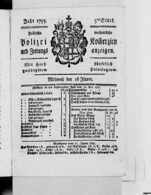 3tes Stück., Ausgabe vom 16. Januar 1793