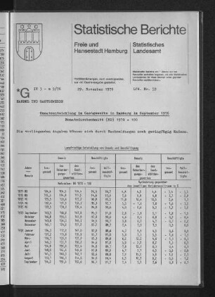 Umsatzentwicklung im Gastgewerbe in Hamburg im September 1976 : Lfd. Nr. 59