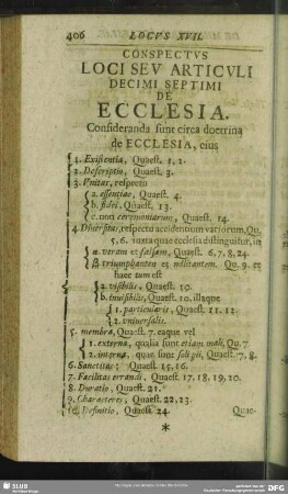 Conspectus Loci Seu Articuli Decimi Septimi De Ecclesia