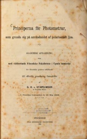 Principerna för photometrar som grunda sig på användandet af polariseradt ljus