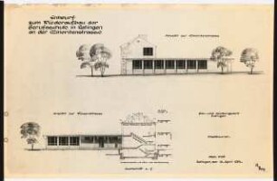 Gartenanlage Berufsschule, Ratingen: Berufsschulgebäude: Ansichten 1:100