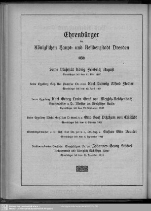 Ehrenbürger der Königlichen Haupt- und Residenzstadt Dresden