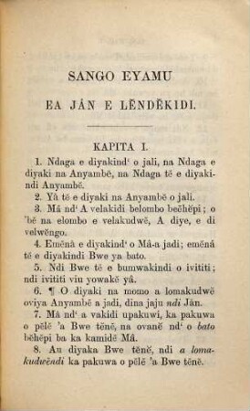 The gospel according to John, transl. into the Benga language by W. Clemens, and with the other gospels rev. and harmonized by Robert Hamill Nassau : Sango eyamu ea Jân e lĕndĕkidi. Gaboon and Corisco mission, West Africa