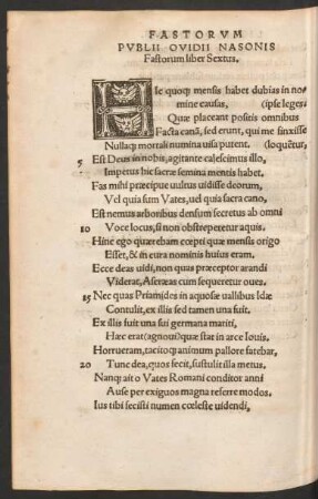 Publii Ovidii Nasonis Fastorum liber Sextus.