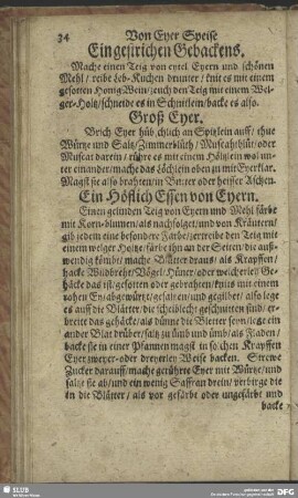 Von Eyer Speise und gebackens