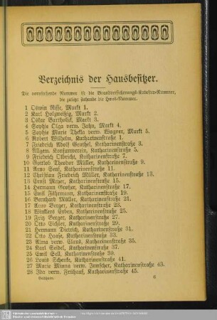 Verzeichnis der Hausbesitzer : Verzeichnis der Hausbesitzer