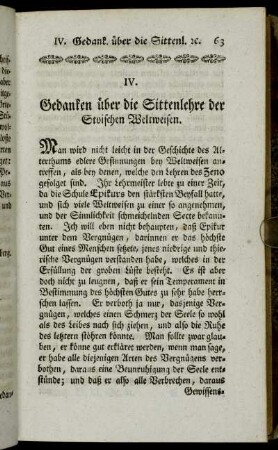 IV. Gedanken über die Sittenlehre der Stoischen Weltweisen.