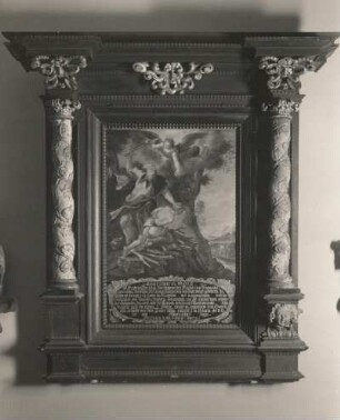 Epitaph der Familie Breiting aus dem Freiberger Dom mit Ölbild auf Holz, Motiv Abrahams Opfer, 1688