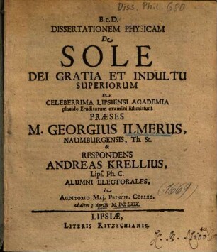 Dissertationem Physicam De Sole