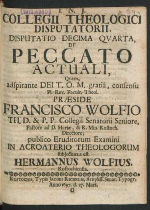 Collegii Theologici Disputatorii, Disputatio Decima Quarta, De Peccato Actuali