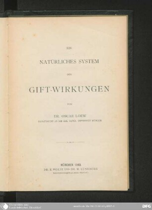 Ein natürliches System der Gift-Wirkungen