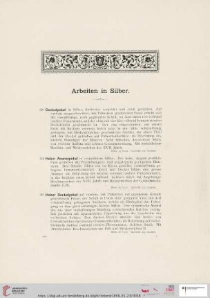 Arbeiten in Silber (Nr. 123 - 185)