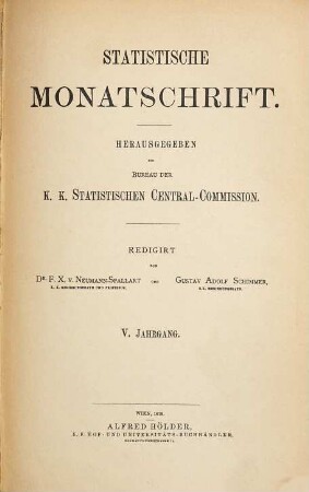 Statistische Monatschrift. 5, 5. 1879