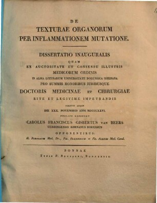 De texturae organorum per inflammationem mutatione : Diss. inaug.