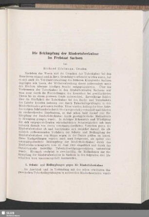Die Bekämpfung der Rindertuberkulose im Freistaat Sachsen
