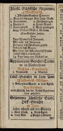 Appellations-Gerichts-Termine im Fürstenthume