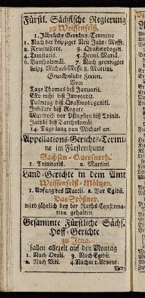 Appellations-Gerichts-Termine im Fürstenthume