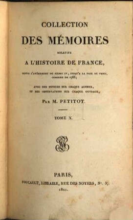 Collection des mémoires relatifs à l'histoire de France, 10. Mémoires de Richelieu, Tome I