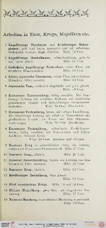 Arbeiten in Thon, Krüge, Majoliken (Nr. 1-55)