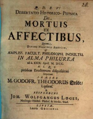 Diss. hist. phys. de mortuis ex affectibus