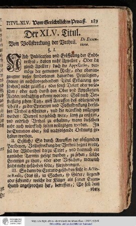 Der XLV. Titul. Von Vollstreckung der Urtheil